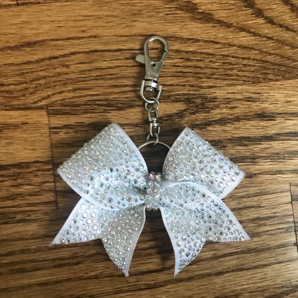 White Cheer Bow Keychain